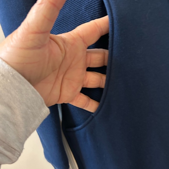 Athleta Cozy Karma Funnel Neck Sweatshirt Dress. Enchanted Blue color. Zippers - Picture 6 of 14